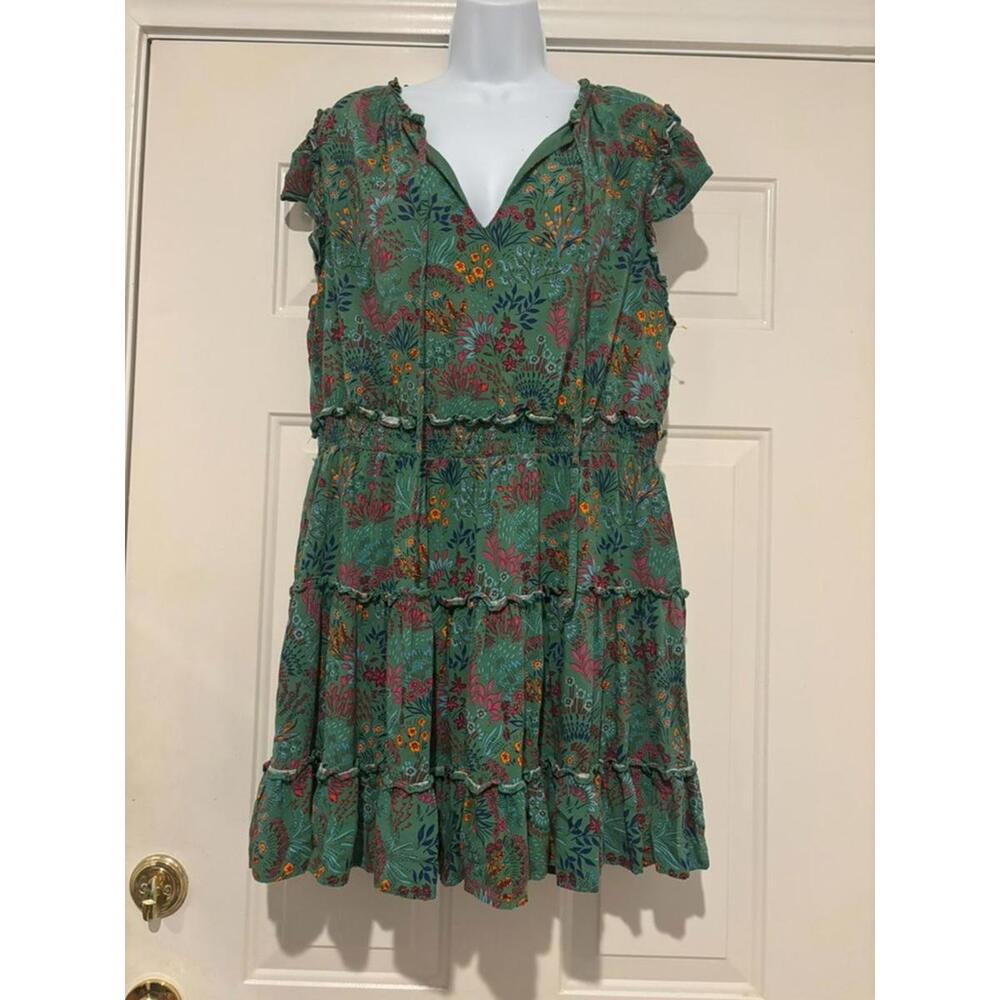Women's sz XL Baltic Born green floral short sleeve dress #1130